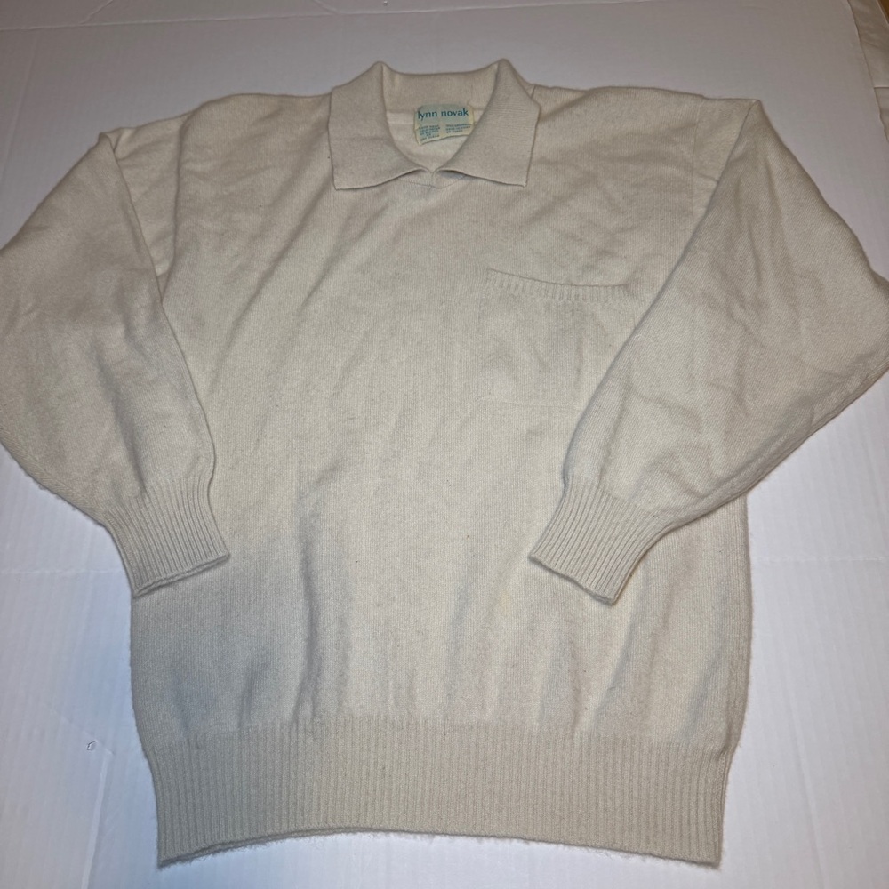Lynn Novak cream cashmere  polo-style sweater sz M